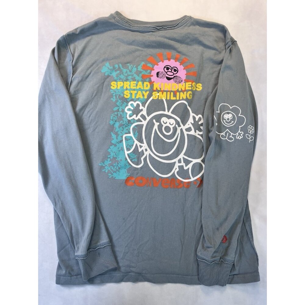 Converse men’s Long sleeve crewneck light blue flower pocket graphic extra small - Picture 6 of 8
